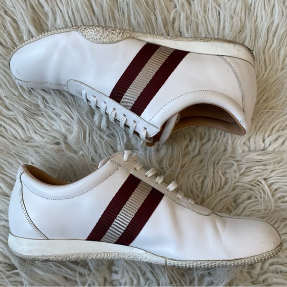 BALLY Men’s Freenew Textile-Stripe White Calf Leather Low Top Sneakers Size 9 - Picture 2 of 12